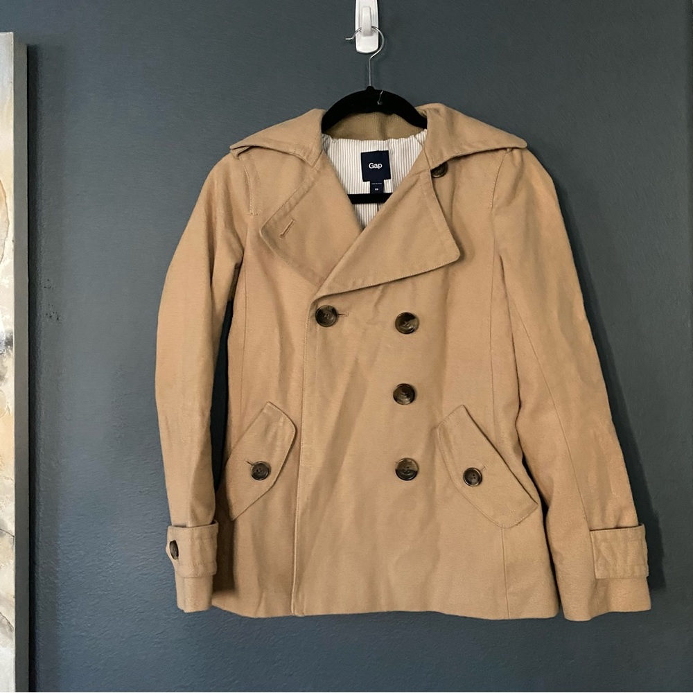 Womens tan blazer pea coat XS GAP cream colored jacket